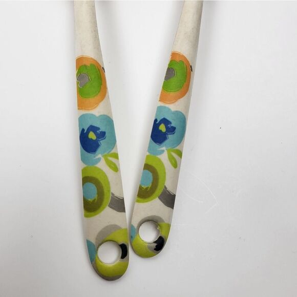 Bamboo Fiber Salad "Fork and Spoon" Serving Set with Floral Design - Picture 2 of 4